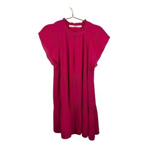 Marie‎ Oliver Pink Dress Tiered Ruffle Sleeve Size Small Rayon Silk